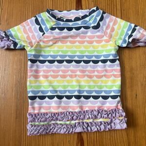 Ruffle Butts colorful scalloped short sleeve ruffle bottom‎ rash guard SIZE 3T